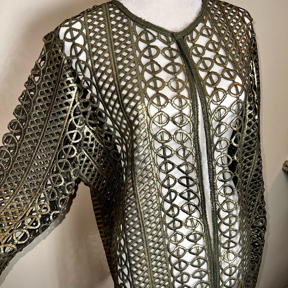 CHICOS Travelers Antiqued Gold Foldable “Lace” Jacket Coat! So UNIQUE! Chico’s 3 - Picture 4 of 13